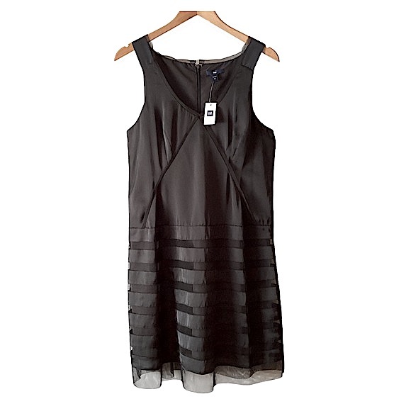 New Gap Little Black Satin Sleeveless Sheath Lace Trim Dress Size 10 - Picture 1 of 11